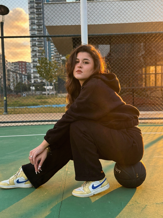 Siyah Crop Zip-Up & Palazzo Eşofman Takımı