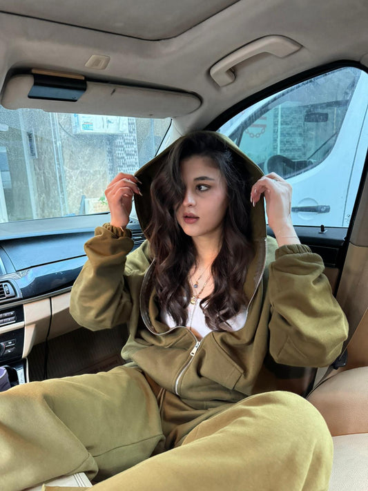 Yeşil Crop Zip-Up & Palazzo Eşofman Takımı