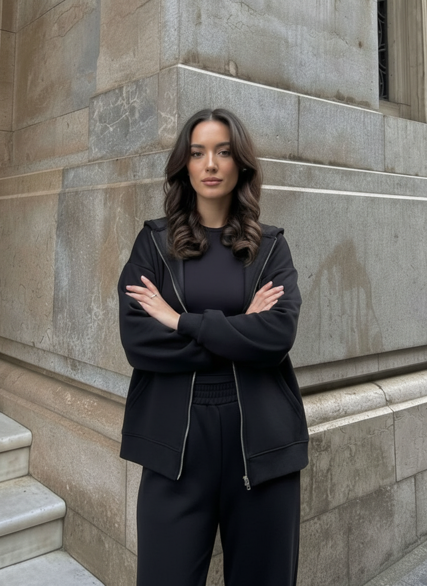 The Zip-Up & Palazzo Antrasit Uzun Eşofman Takımı