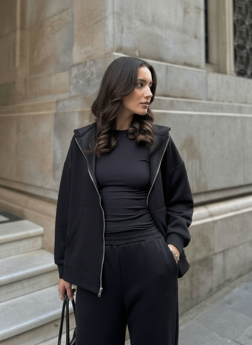 The Zip-Up & Palazzo Antrasit Uzun Eşofman Takımı
