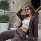 The Zip-Up & Palazzo Kahverengi Uzun Eşofman Takımı