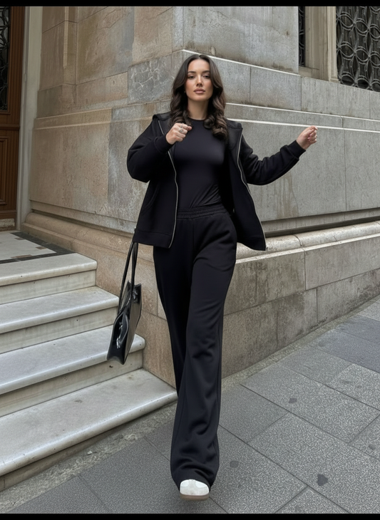 The Zip-Up & Palazzo Antrasit Uzun Eşofman Takımı