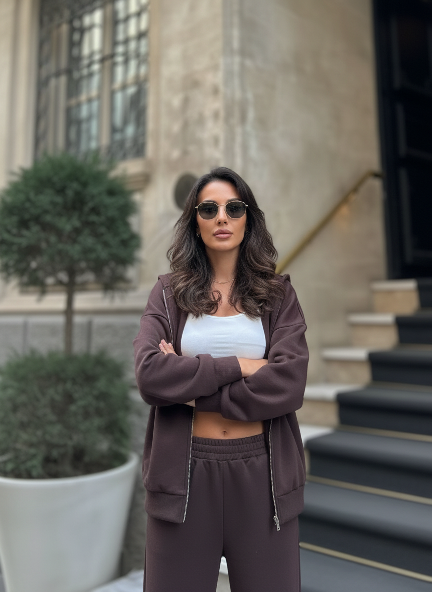 The Zip-Up & Palazzo Kahverengi Uzun Eşofman Takımı