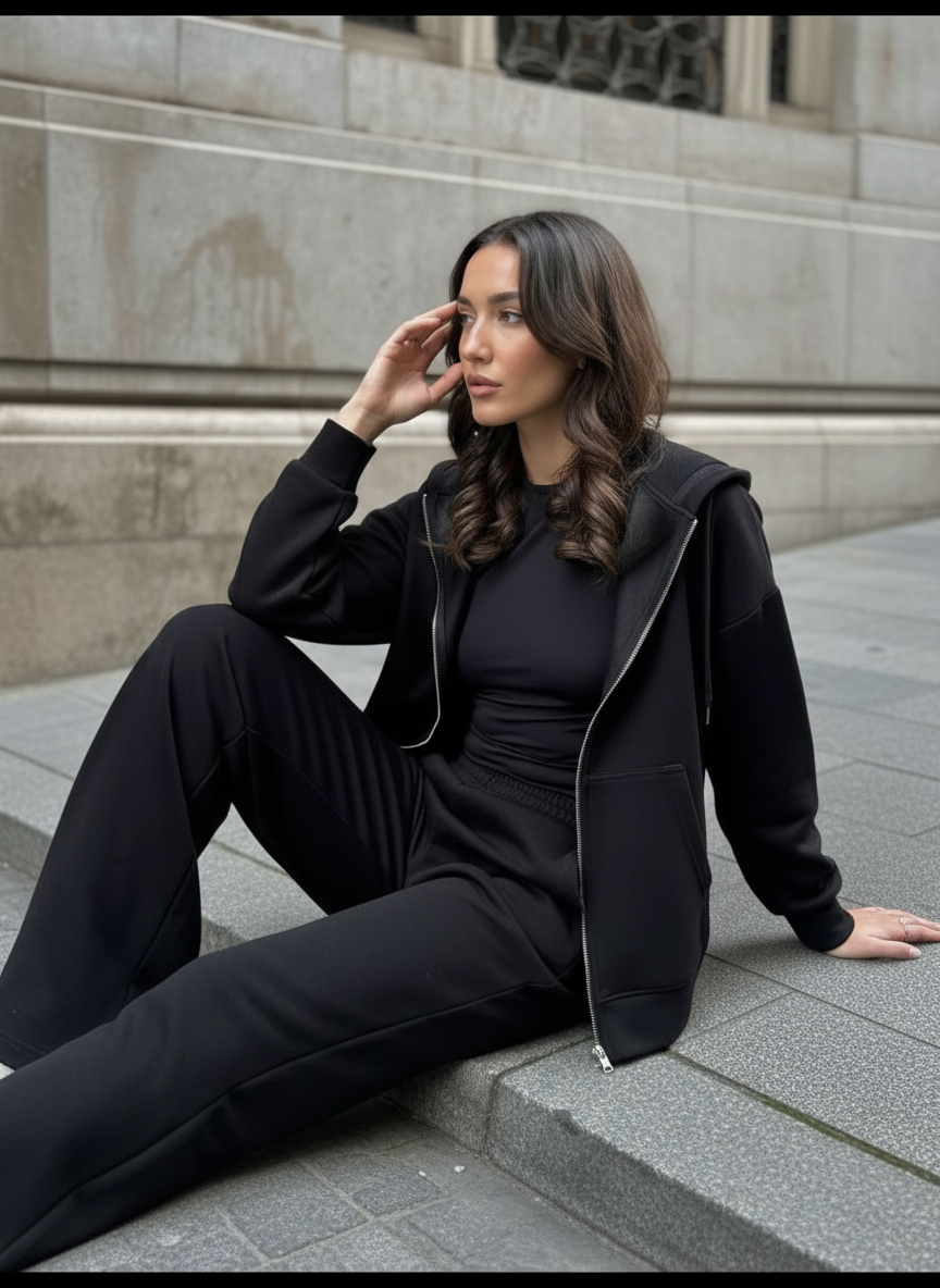 The Zip-Up & Palazzo Antrasit Uzun Eşofman Takımı