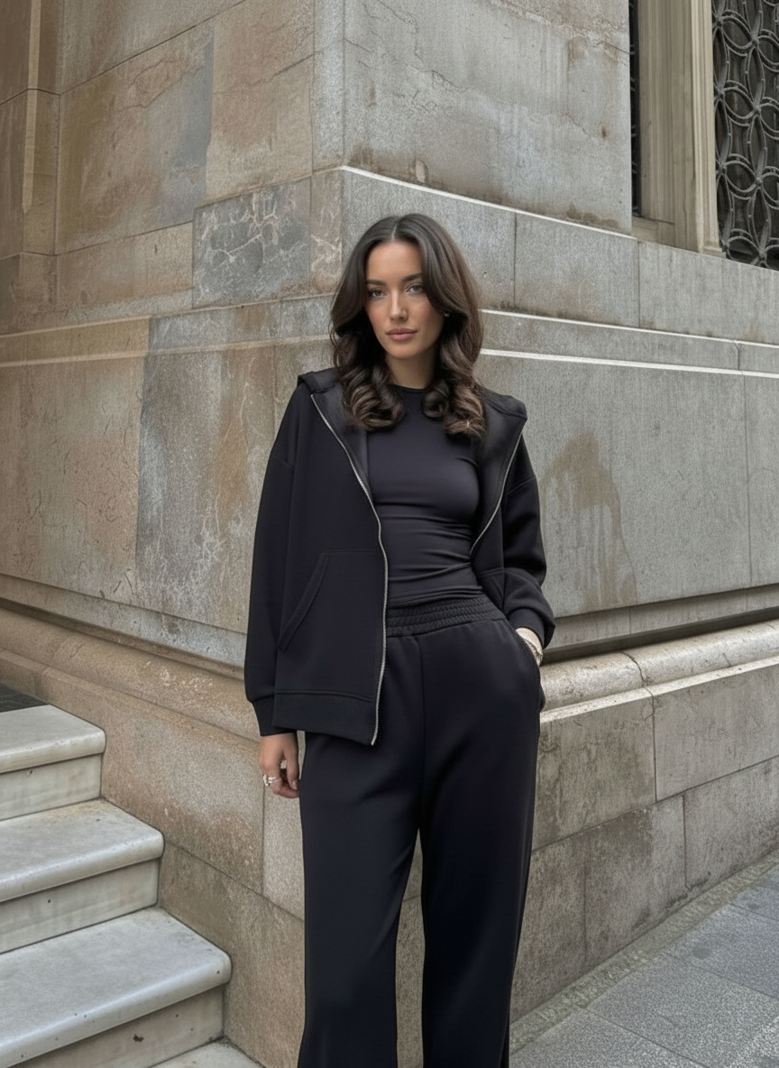 The Zip-Up & Palazzo Antrasit Uzun Eşofman Takımı