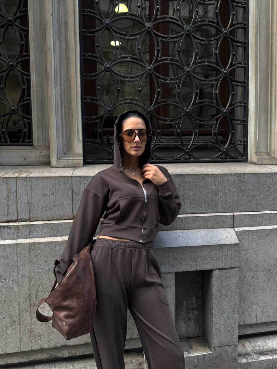 The Zip-Up & Palazzo Kahverengi Eşofman Takımı