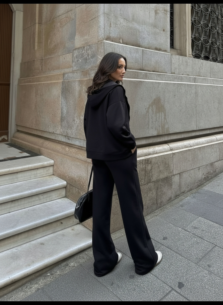 The Zip-Up & Palazzo Antrasit Uzun Eşofman Takımı