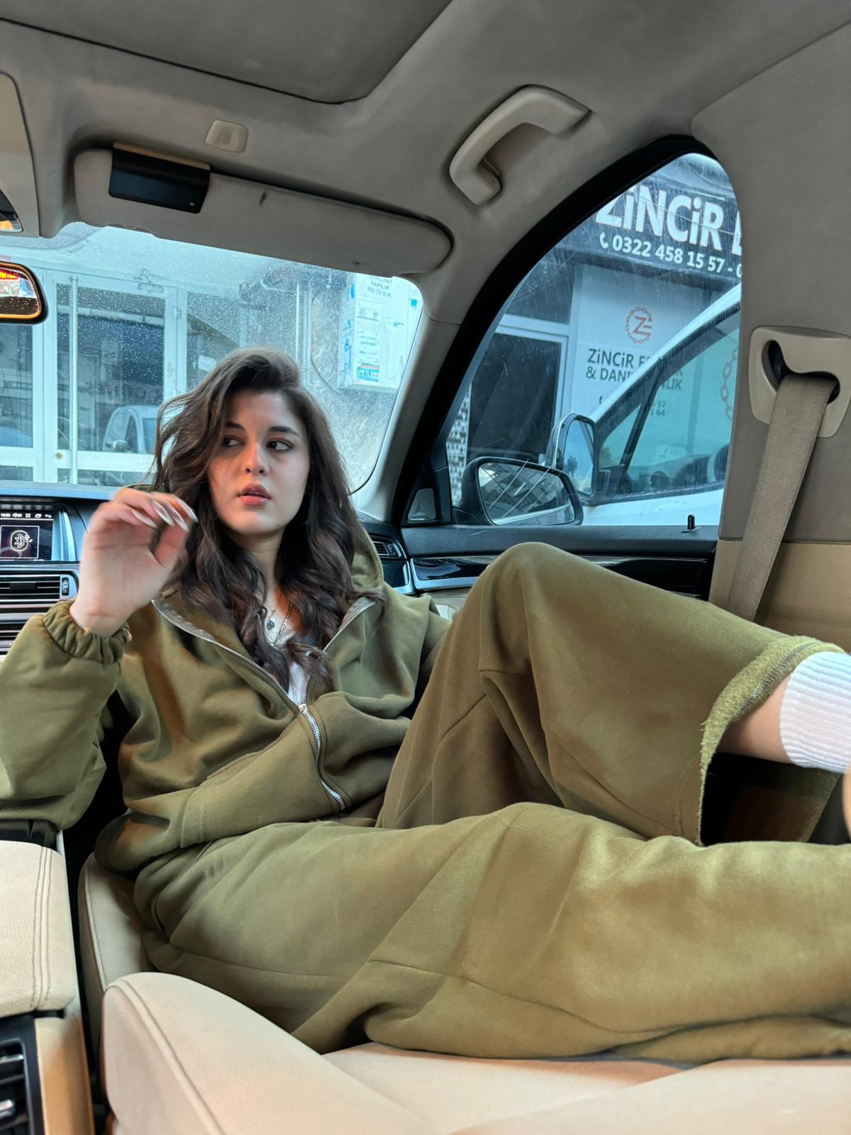 Yeşil Crop Zip-Up & Palazzo Eşofman Takımı