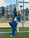 Mavi Crop Zip-Up & Palazzo Eşofman Takımı