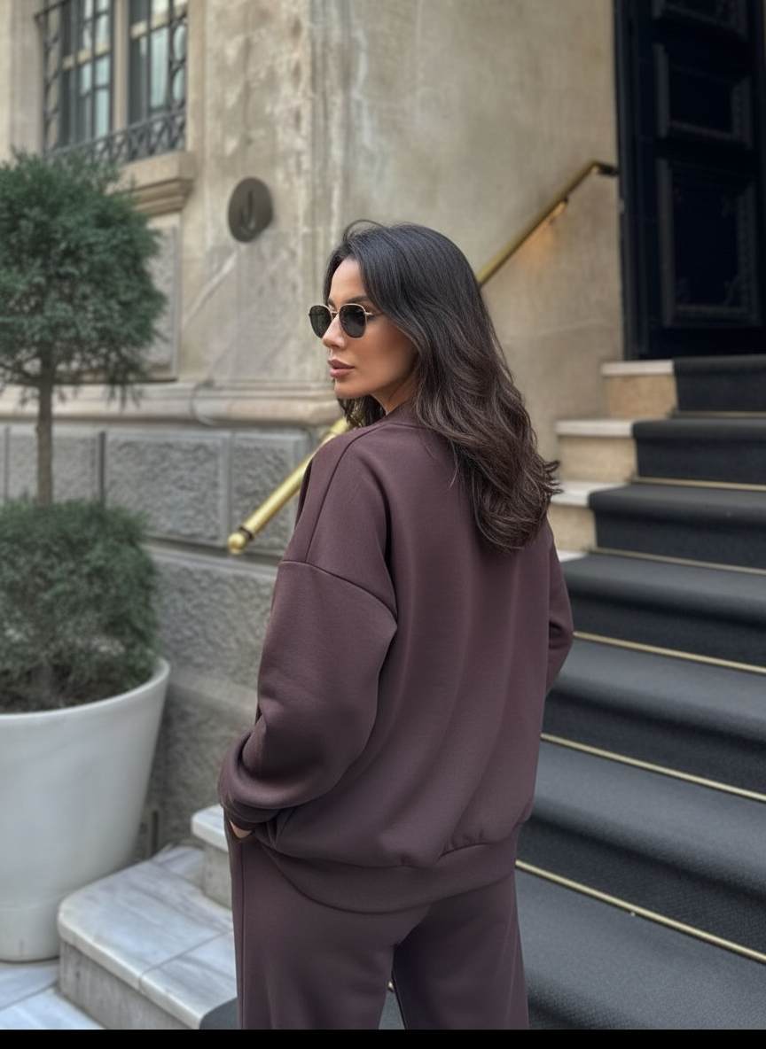 The Zip-Up & Palazzo Kahverengi Uzun Eşofman Takımı