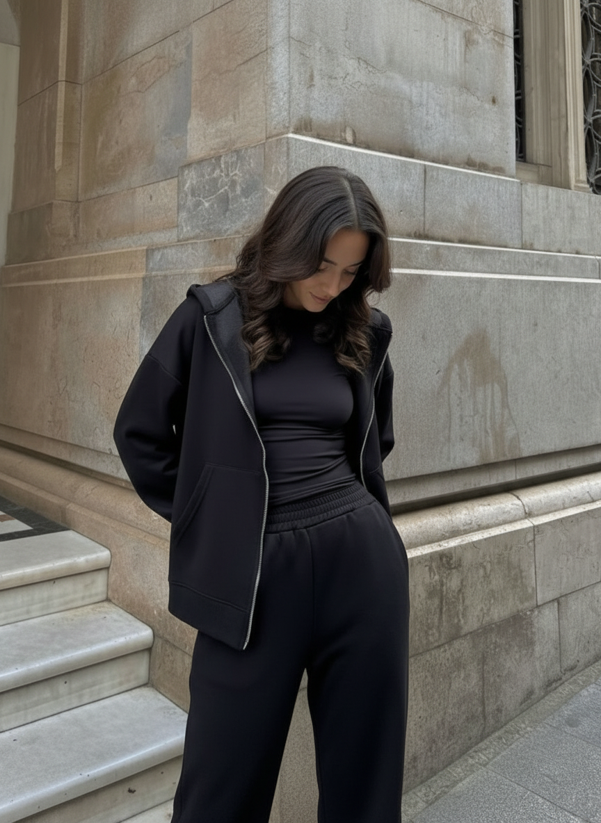 The Zip-Up & Palazzo Antrasit Uzun Eşofman Takımı